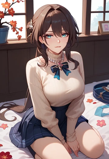 star rail,ruan mei,skirt,pleated,turtleneck sweater  - AI generated anime art